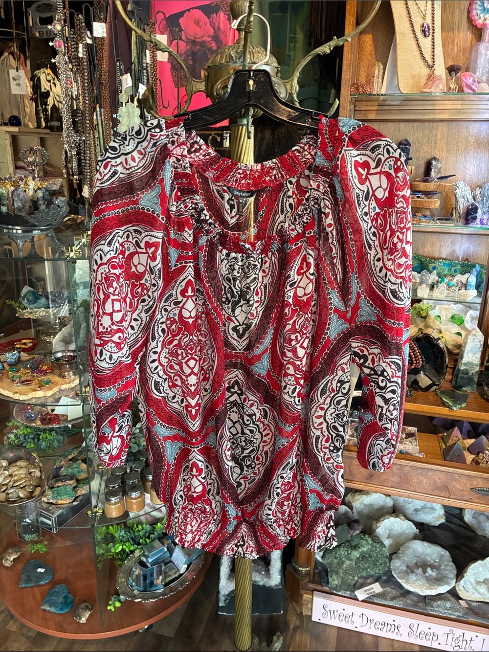 Daisy Fuentes Red Paisley Peasant Blouse - Picture 2 of 4